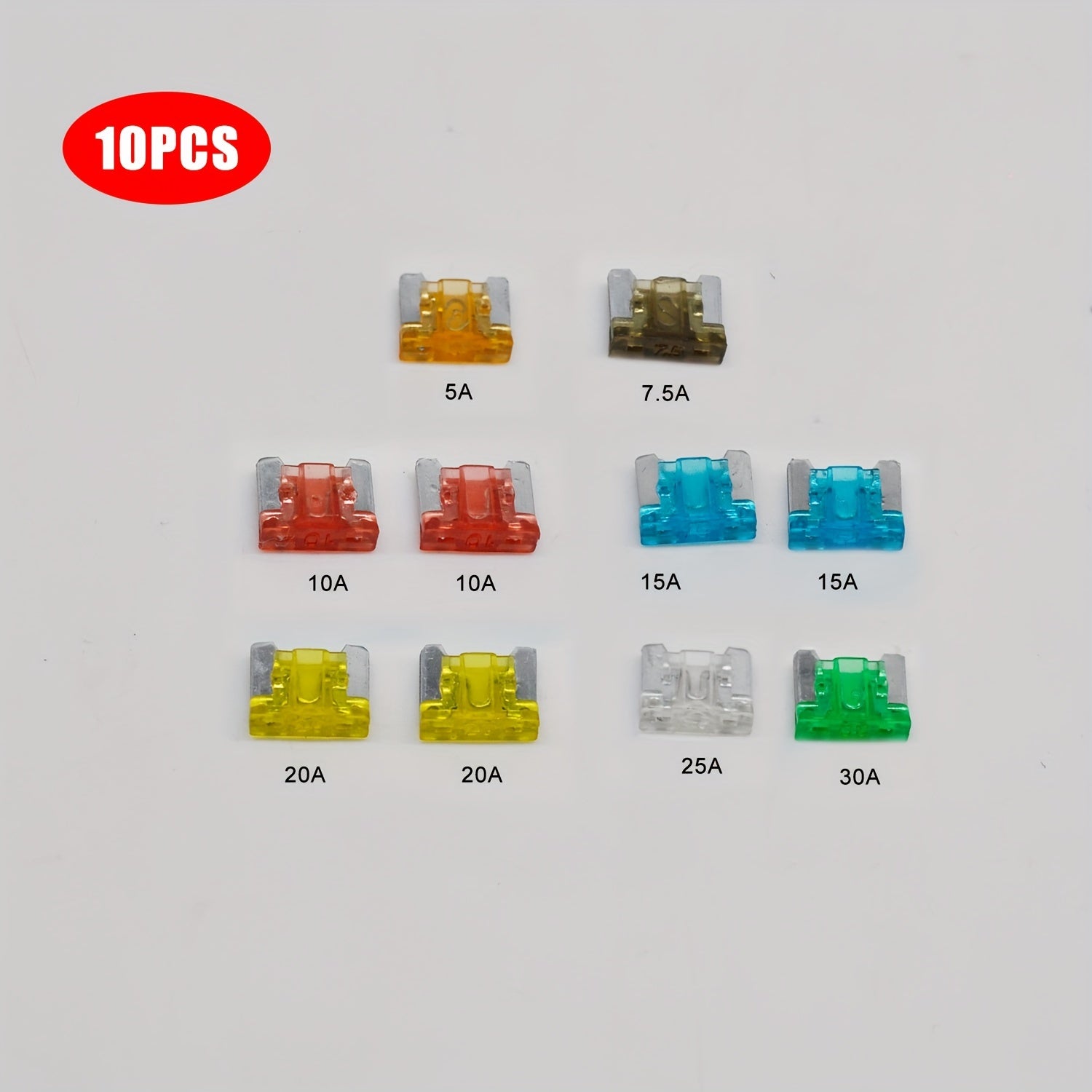 10Pcs Ultra-Thin Automotive Fuses 5A-30A, Blade Fuses for Cars, Boats, Trucks, SUVs, Replacement Fuses