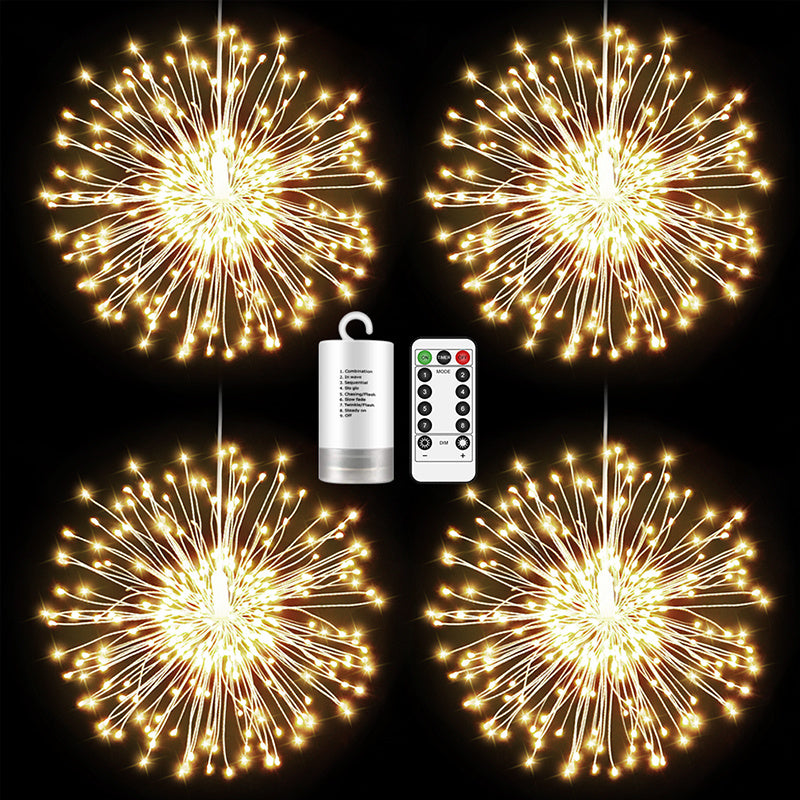 200 LED Starburst Sphere Light, Firework Light Battery Powered Tent Pendant Light Remote Control Waterproof Hanging Light, Perfect for Garden Courtyard Porch Christmas Party Home Decoration Warm White Light