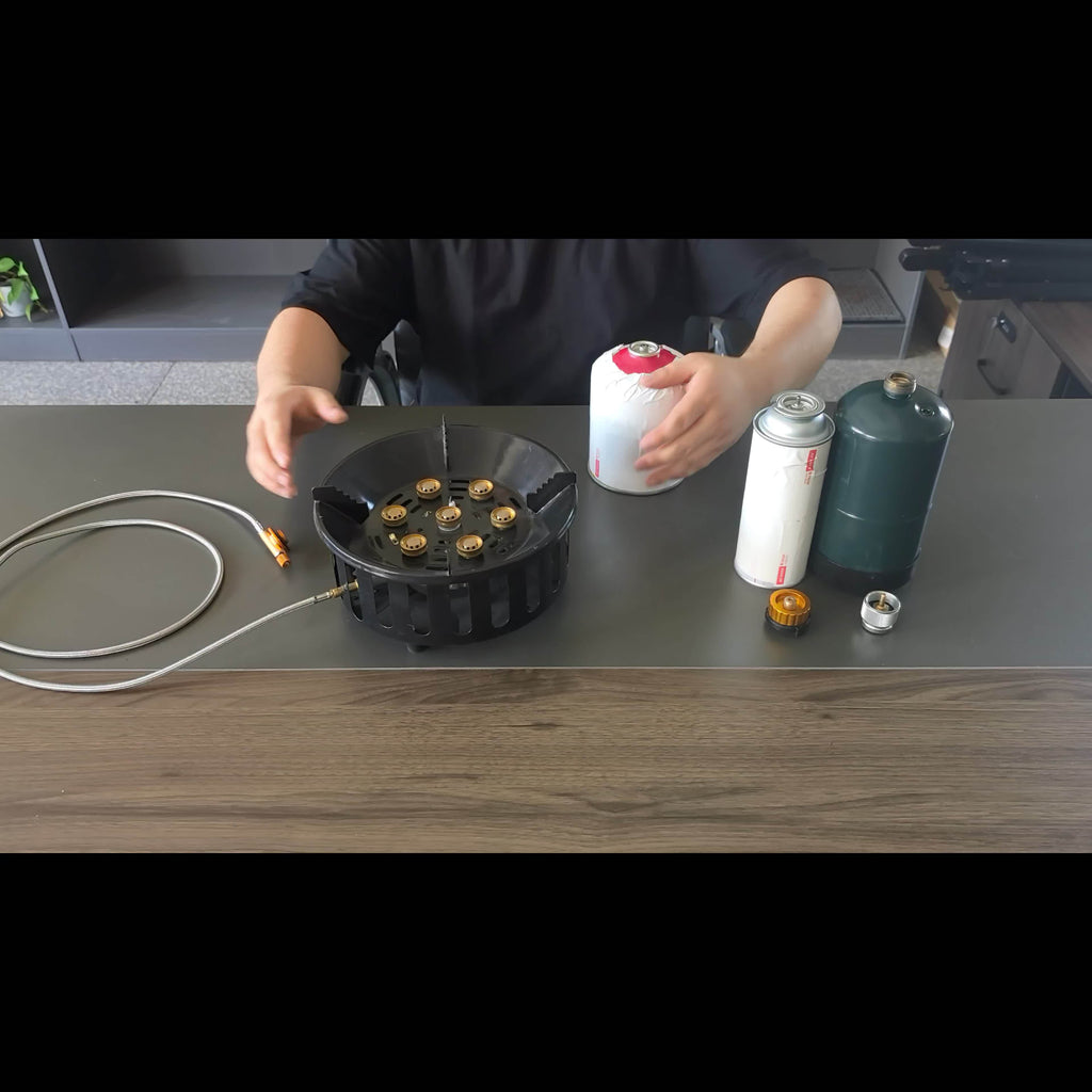 Portable Outdoor Cooking Stove, 21000W Camping Backpacking Stove, Outdoor Slamfire Seven-Star Stove, Includes Fuel Canister Adapter, Trigger, Foldable Windproof Camping Gas Stove