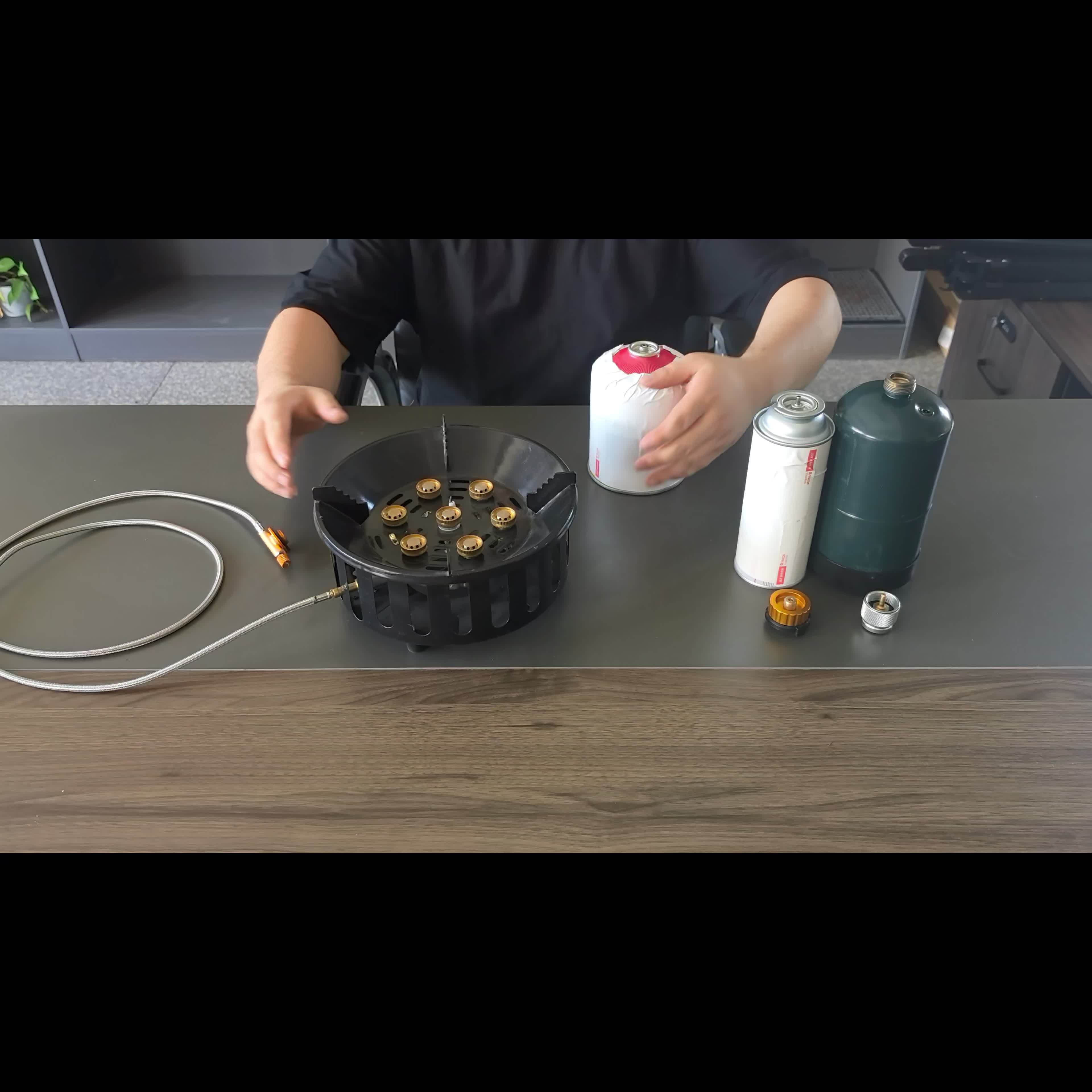 Portable Outdoor Cooking Stove, 21000W Camping Backpacking Stove, Outdoor Slamfire Seven-Star Stove, Includes Fuel Canister Adapter, Trigger, Foldable Windproof Camping Gas Stove