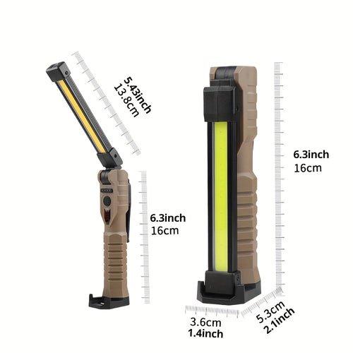1 Portable LED Flashlight, USB Rechargeable Handheld Light, Foldable COB Work Light with Magnet & Hook, Rotatable Tent Light, 7-Mode 18650 Camping Light, Supports USB Output & Battery Level Indicator