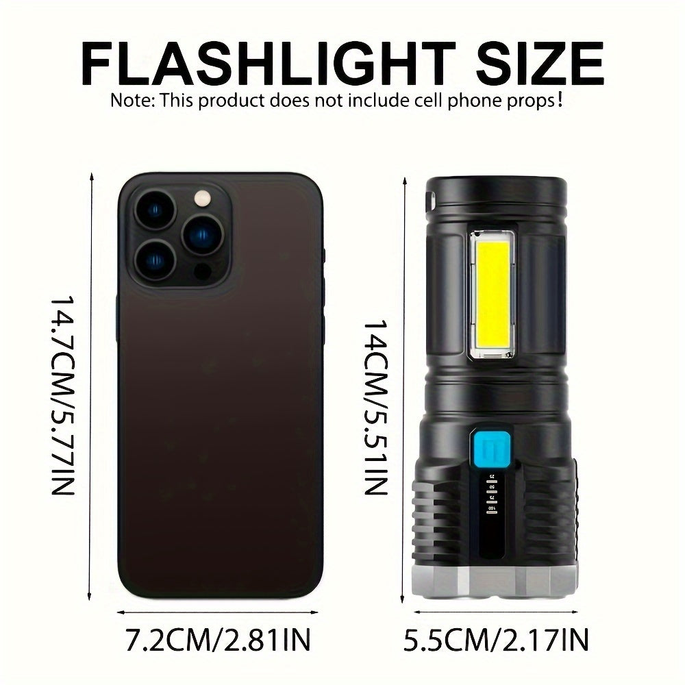 1 LED Flashlight, USB Rechargeable, High Lumen Tactical Light with COB, 4X LED, Handheld Ultra-Bright Flashlight, Portable for Camping & Emergency