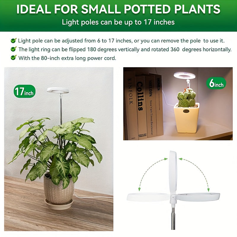 Full Spectrum 48-LED Energy-Saving Plant Grow Light, 5 Adjustable Brightness Levels, 4/8/12/18H Auto Timer, Retractable Pole (Approx. 7 to 17.6 Inches), Freely Height Adjustable & Easy Storag