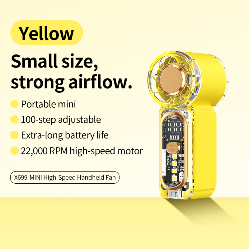 High Speed Handheld Fan | 0-100 Speed Adjustable, Ultra Long Battery Life, Lightweight Portable, Low Noise, Wearable Design, Ideal for Outdoor Camping and Travel