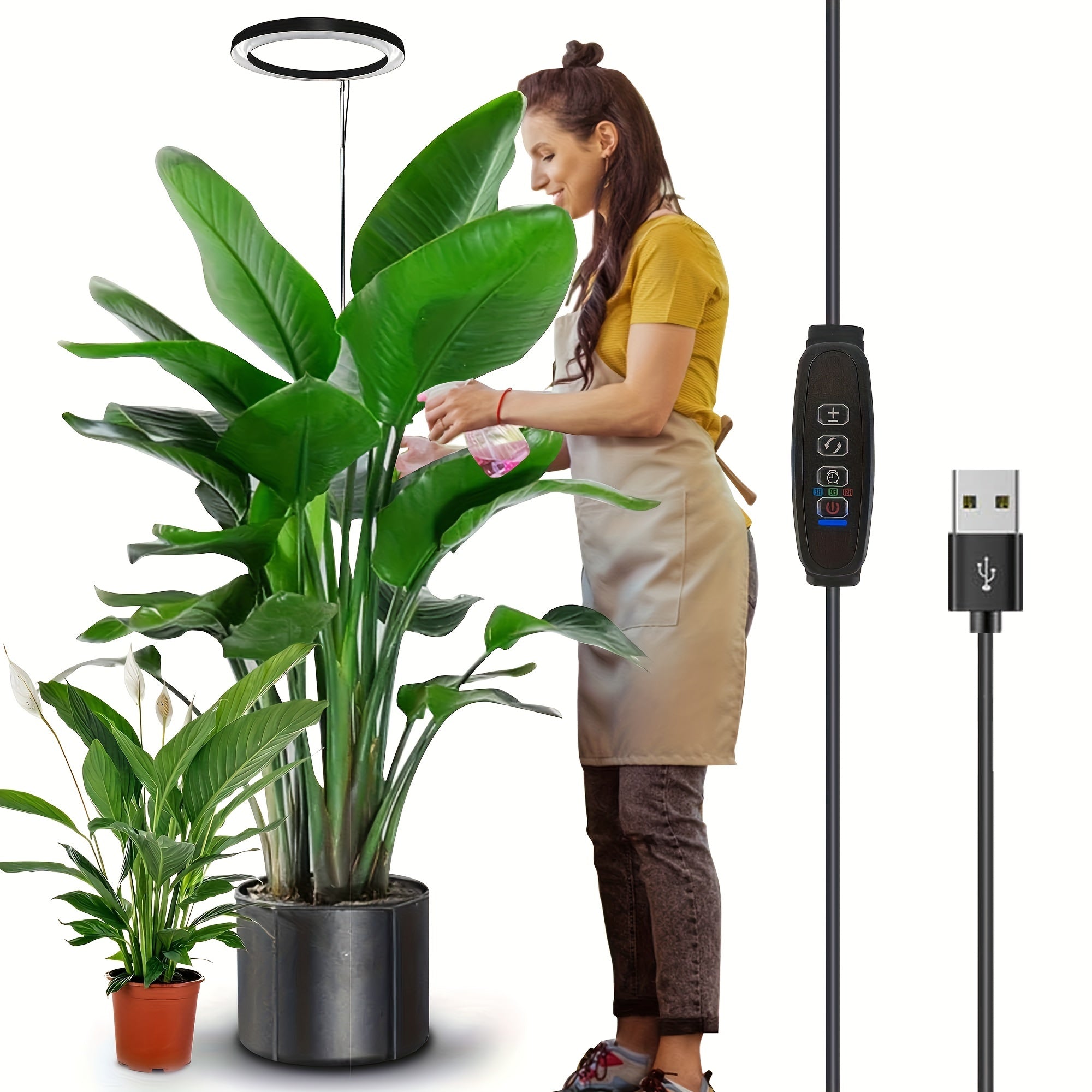 IGROWSLA 72 LED Full Spectrum Indoor Plant Grow Light, Dimmable Brightness, 3/9/12H Timer, Height 11.81-62.99 Inches, Suitable for Large Potted Plants, Painted Surface, USB Powered, No Battery Included