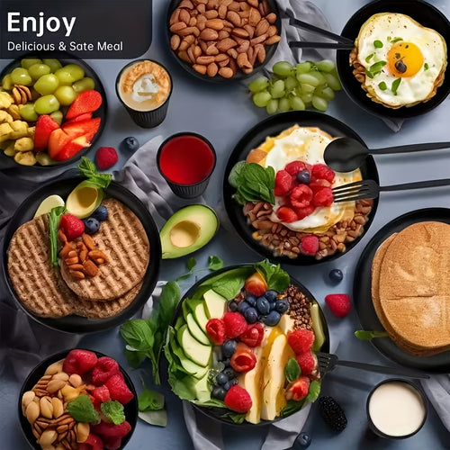16/32Pcs Wheat Straw Plastic Tableware Set 4/8 Person Unbreakable Dinner Plate Dessert Plate Cereal Bowl Cup Outdoor Camping Family Birthday Party Tableware