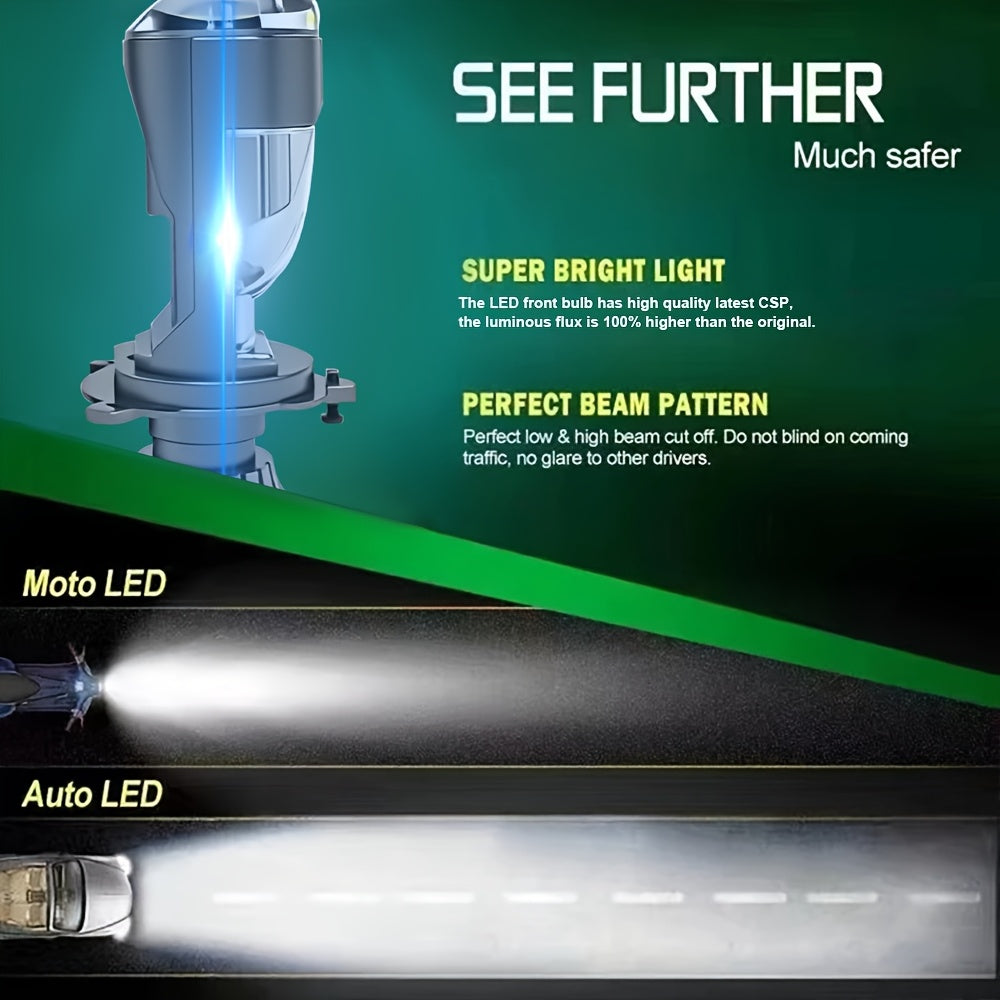 2-Pack H4 9003 HB2-QC0104 LED Car Headlight Bulbs, Mini Wireless H4 Projector Lens Fog Light Turbo LED 12V Car, H4 Automotive Lighting, H4 Modern Lighting, Reliable Performance, H4 Turbo Light, Car Enthusiasts, No Battery Included