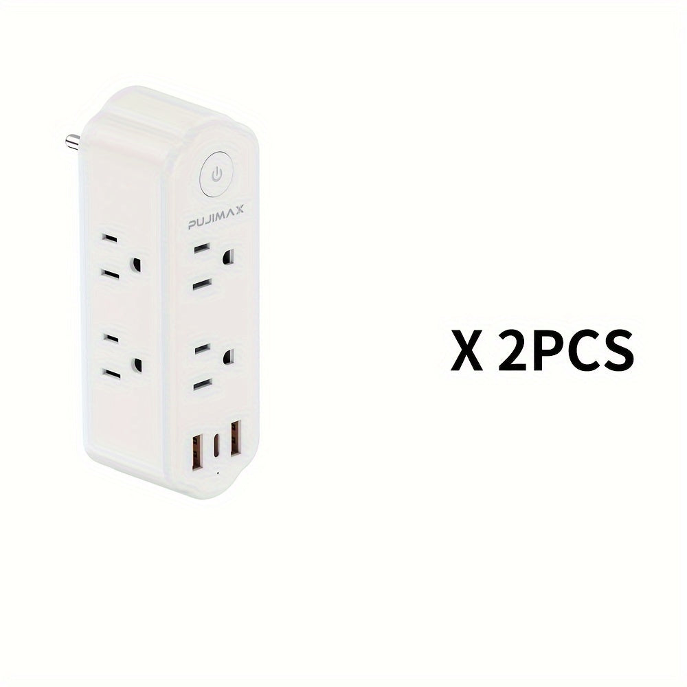 2/1 PUJIMAX American Multifunctional Wall Socket, Including 2 USB Ports, 1 Type-C Port, 6 AC Plug Ports, Surge Protection, Safety Intelligence, Plug Support 360 ° Rotation, Travel Plug Adapter, Electrical Sockets, Suitable For Home, Office, School, Dormit