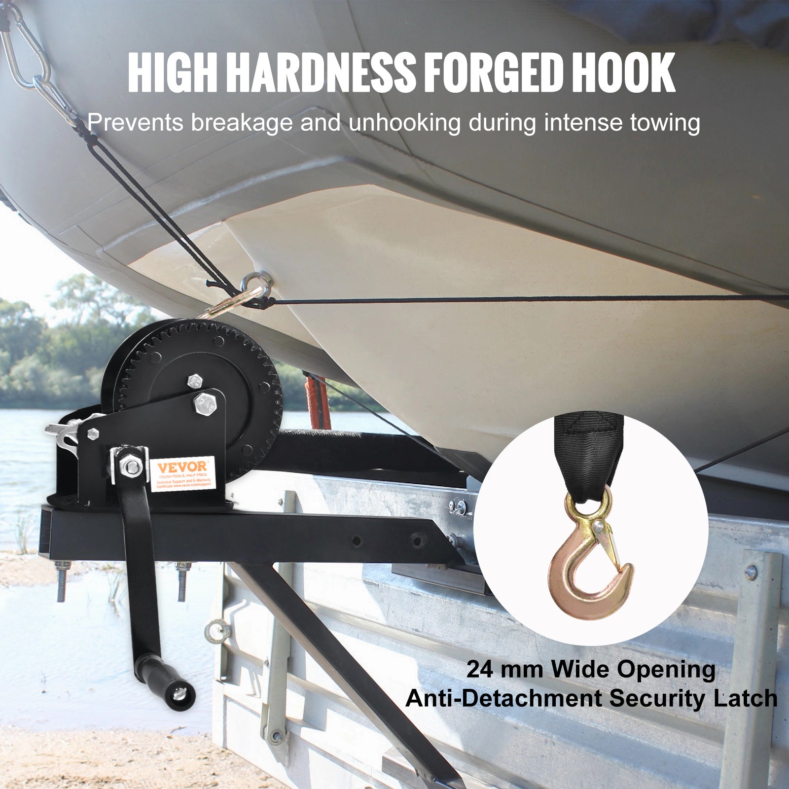 VEVOR Hand Winch, 1200/1600/2000/3500 lbs Pulling Capacity, Boat Trailer Winch with 23 ft Polyester Strap and Two-Way Ratchet, for Trailer, Boat or ATV Towing