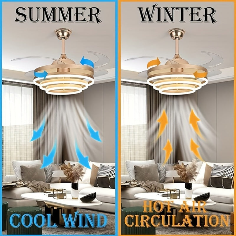 This 42 Inch Ceiling Fan Features Modern Stylish Design with 4 Retractable ABS Blades, Perfect for Bedroom Living Room Dining Room and Home Decoration