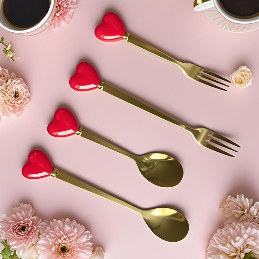 Luxury Stainless Steel Fork Spoon Set (2/4 Pieces), Fashion Tableware, Perfect for Afternoon Tea, Wedding, Cafe, Ideal Gift for Women, Travel Essential, Colorful Ice Cream Dessert Spoon for Summer Cake Yogurt