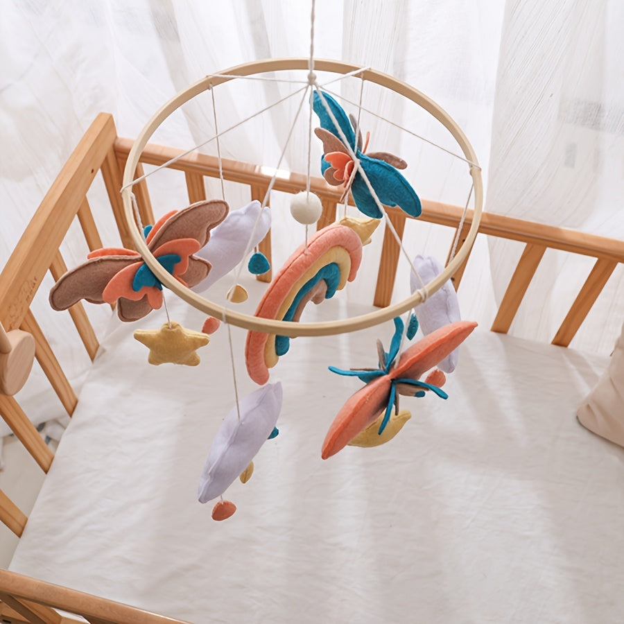 baby toys，Baby Sheep & Star & Moon Bed Bell,Baby Mobile Crib,手工制作的彩虹蝴蝶床铃，益智，增强儿童手眼协调能力，预防近视，适合儿童房装饰，亲子互动的最佳礼物，生日礼物，圣诞节礼物
