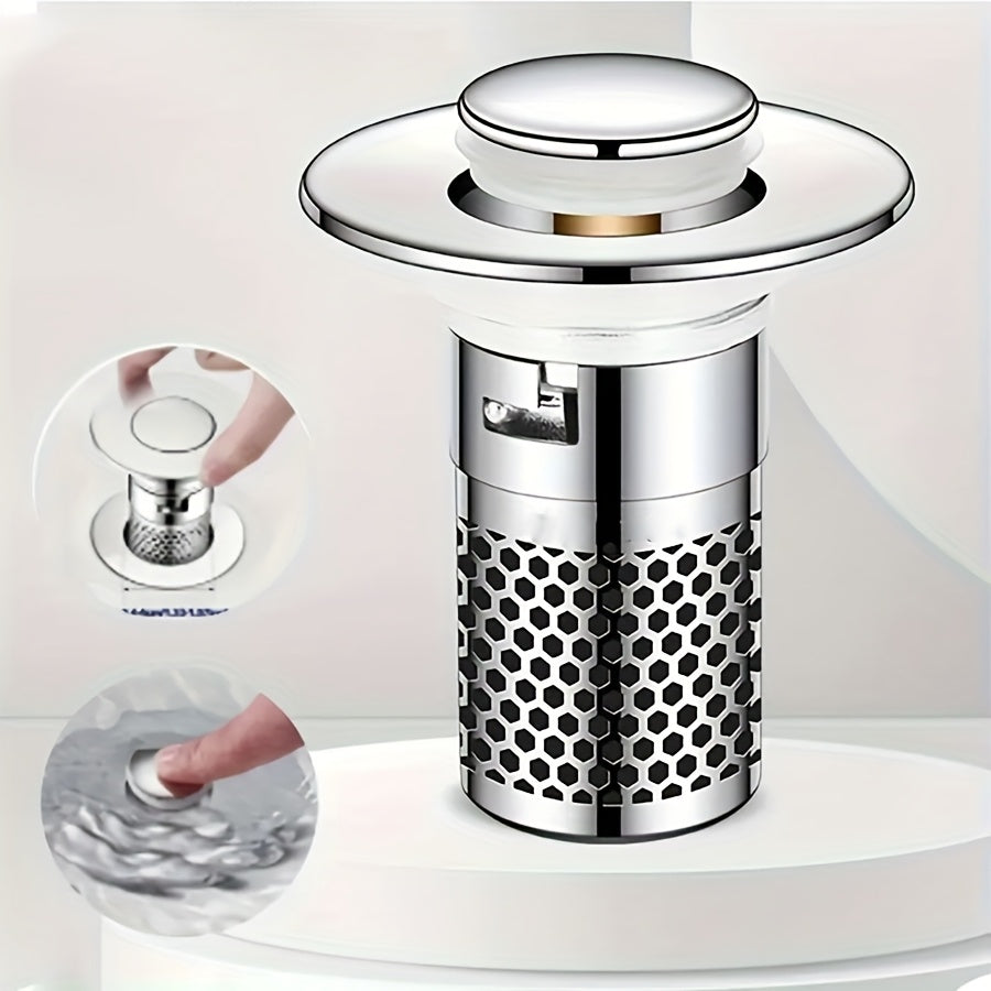 Heavy Duty Bathroom Sink Drain Stopper – Odor Proof & Rustproof, Hair Catcher, Fast Draining, Easy Fit for Bathtub, Shower, Stainless Steel Sink Strainer, Kitchen Drain Plug, Simple Cylinder Design, Modern Metal Finish, Home Upgrade