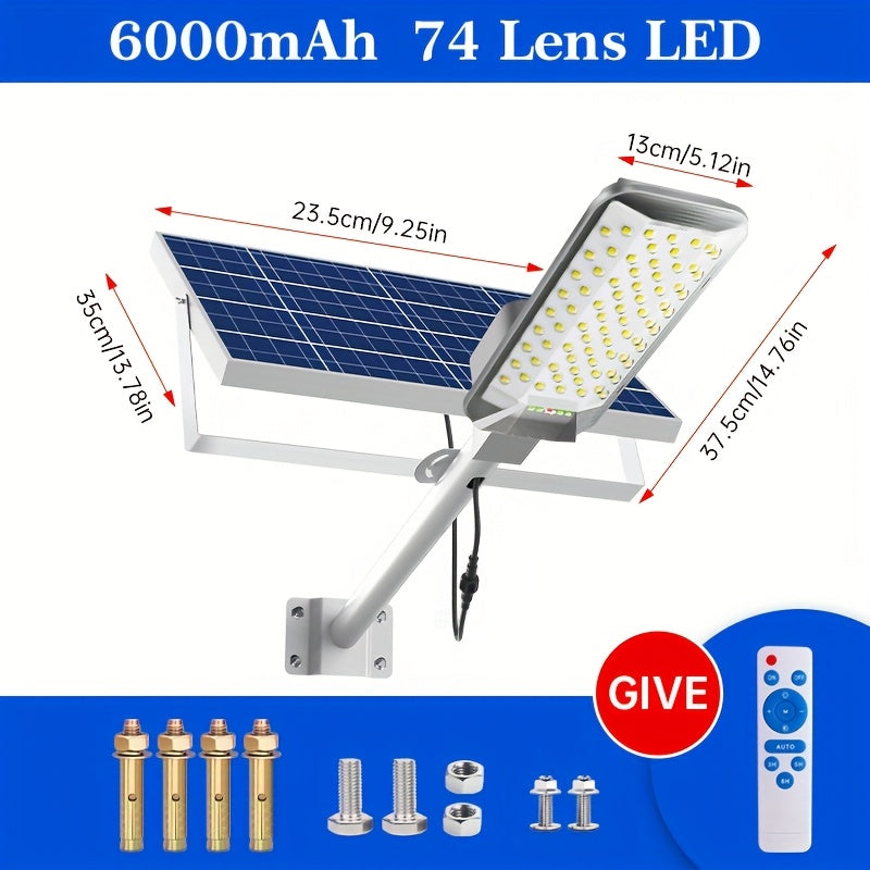 New Super Bright Solar Street Light, 240° Wide Angle Illumination, with Remote Control, 6000mAh, IP65 Outdoor Waterproof Exterior Wall Light, Semi-Flush Wall Light, Perfect for Courtyard, Pathway, Garage, Garden, Porch, Patio, Road