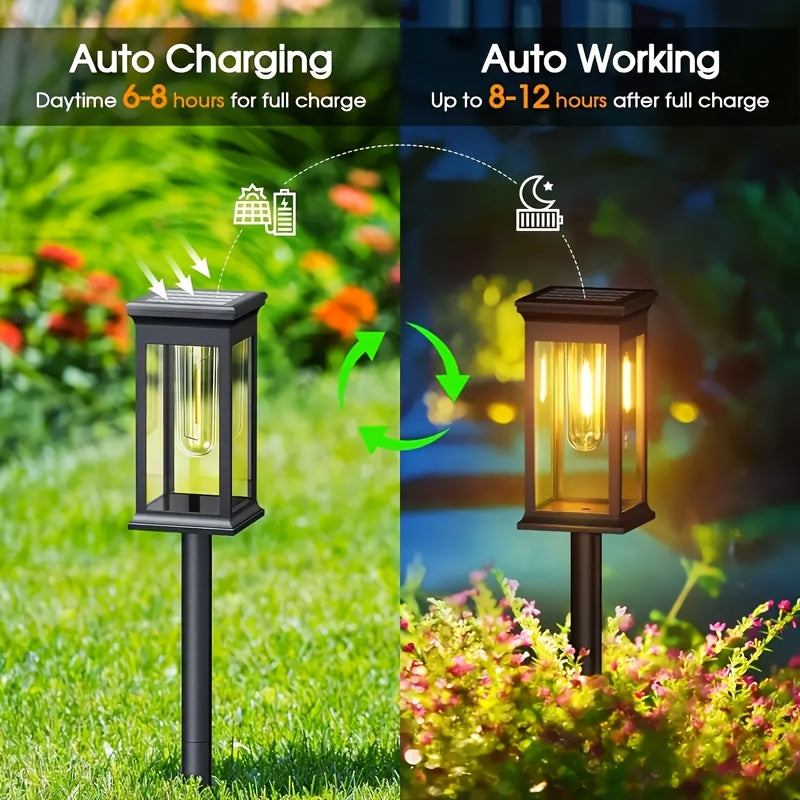 8 Pack Solar Lawn Light Outdoor Courtyard Light, Square Vintage LED Landscape Light, Household Ground Insert Villa Garden Decorative Light, Modern Simple Design, Light Sensor Auto Illumination, IP44 Protection Rating, Warm Yellow Light
