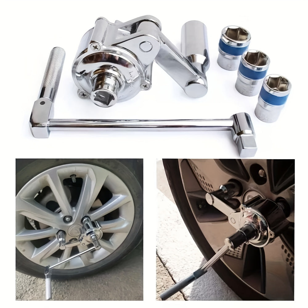 A Torque Wrench Designed Specifically for Removing Lug Nuts, Featuring a 1:16 Torque Multiplier with a Torque Range of 320NM. This Effort-Saving Tool Comes with a 1/2-Inch Drive and Includes a Tire Change Kit with 17mm, 19mm, and 21mm Sockets