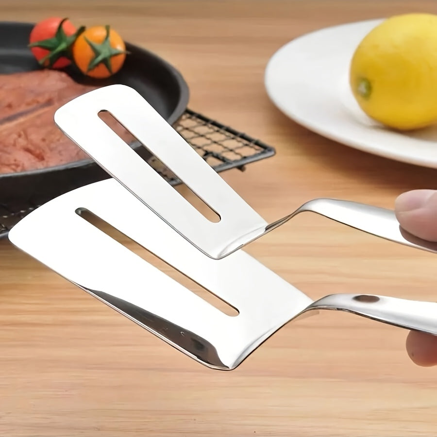 1-Pack Premium Stainless Steel Fish Spatula & Fish Tongs Set - Non-Stick, Heat-Resistant Multifunctional Kitchen Tool for Frying Fish, Flipping & Steak Handling - Ideal for Home & Restaurant Kitchens, Specially Designed Fish Turner