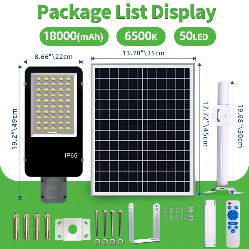 Solar Super Bright Street Light, 18000mAh Battery, Waterproof Garden Light, Remote Control, Perfect for Parking Lots, School Basketball Courts, Courtyards, Gardens, Villas, Outdoor Solar Light with Remote Control
