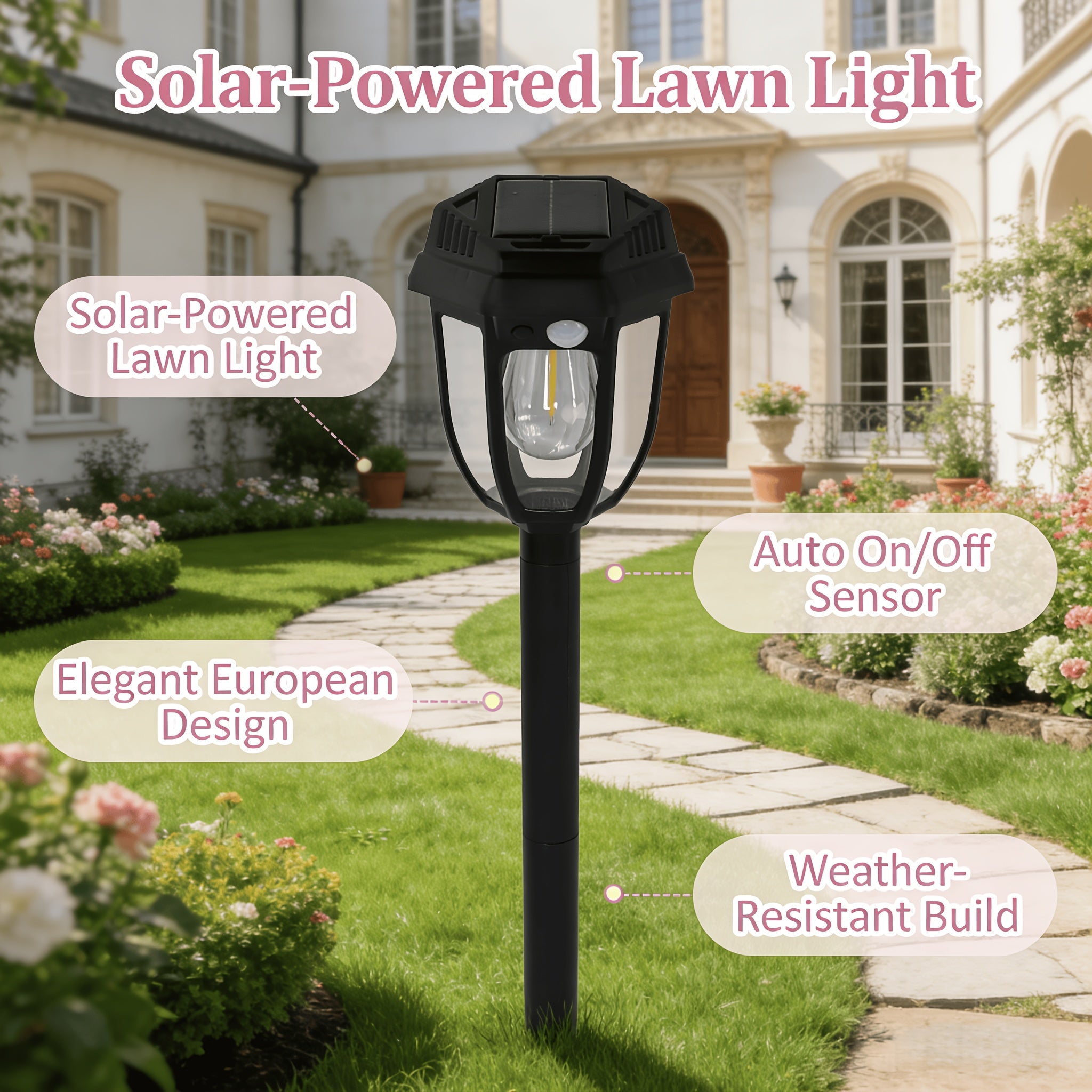 [4/3-Piece] Solar Outdoor Light Waterproof Warm Light IP44 Pathway Light 10-Hour Long-Lasting LED Landscape Light Courtyard Light Solar Street Light Path Light Suitable for Sidewalk, Path