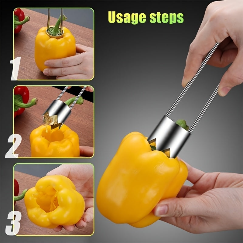 Stainless Steel Pit Remover – Red Bell Pepper Corer, Vegetable & Fruit Seed Cutter, Convenient Kitchen Tool for Fast Removal, Usable in All 4 Seasons