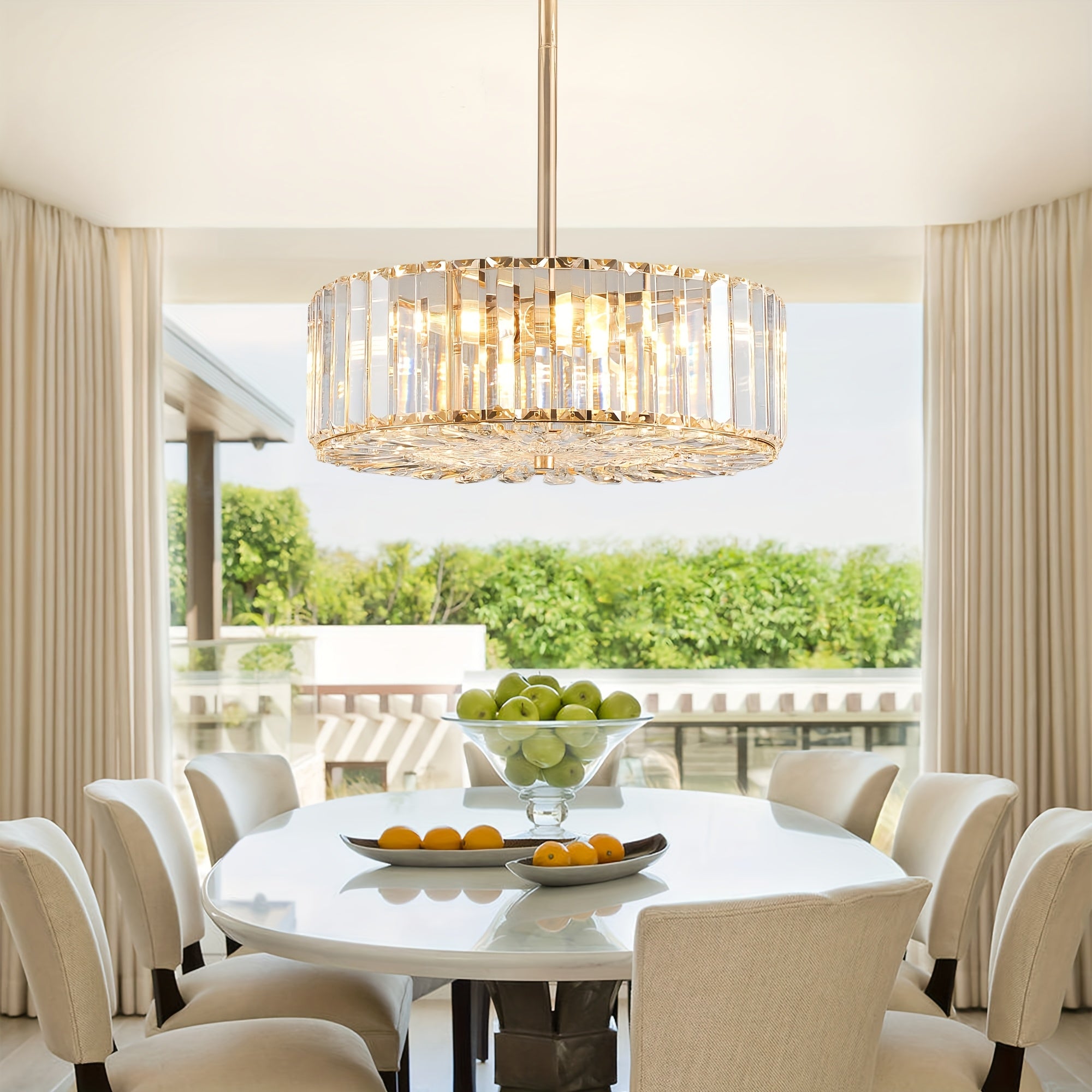 Modern four-light drum pendant light, suitable for dining room, living room or kitchen island