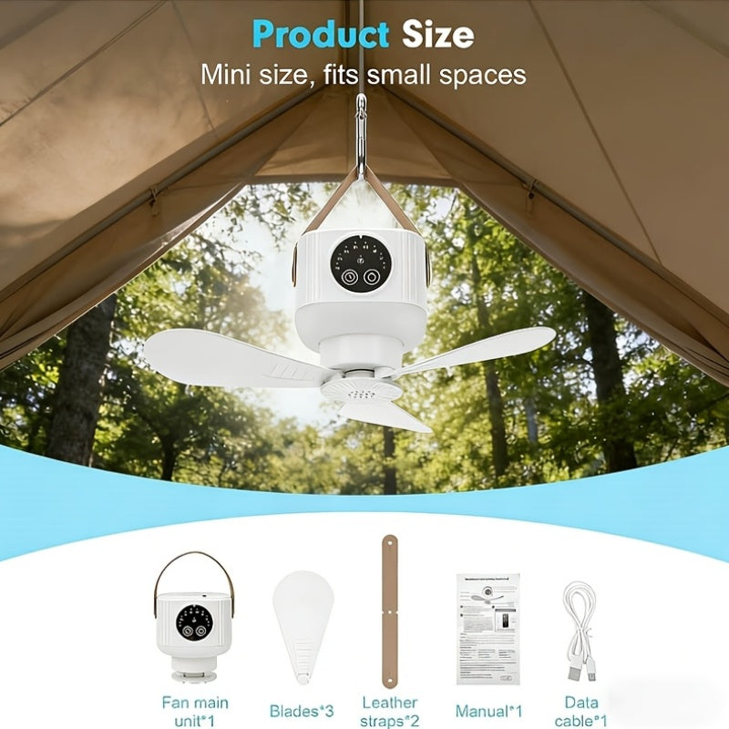 RV Interior Lighting Fan Light, 7200mAh Large Capacity Battery, Dual-Use Floor & Ceiling Fan, Suitable for RV, Tent, Under Sunshade & More Scenes