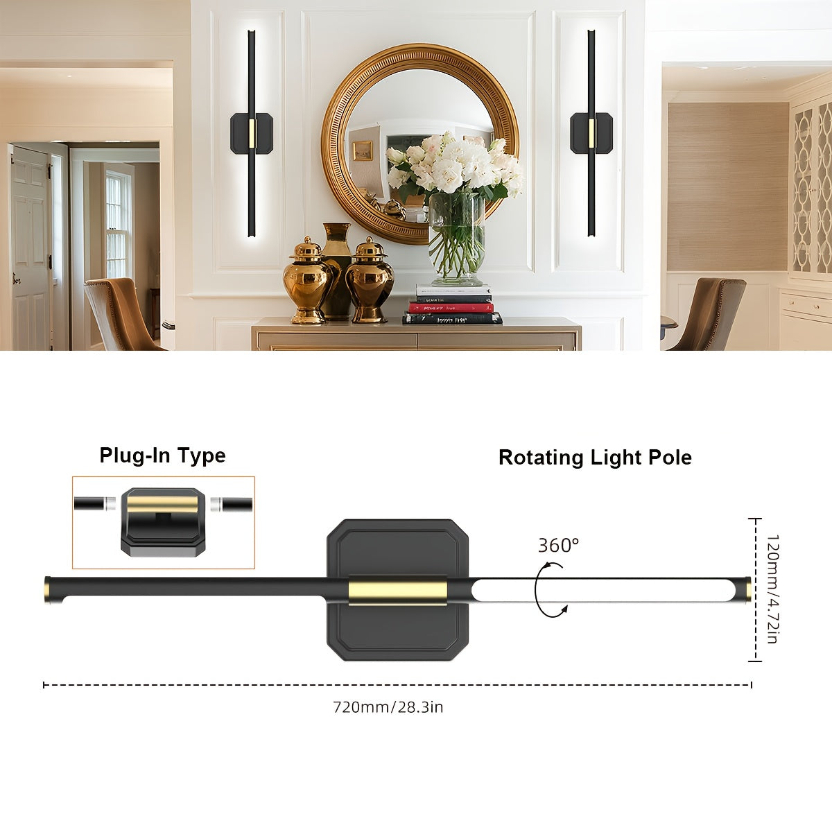 2 Sets Rechargeable Wall Light, Wireless Dimmable Wall Lamp with Remote Control, 360° Rotatable, Timer Function, 3000K - 6500K Adjustable LED, 28.3-Inch 10000mAh Wall Light, Suitable for Bedroom, Hallway, Living Room, Holiday Gift