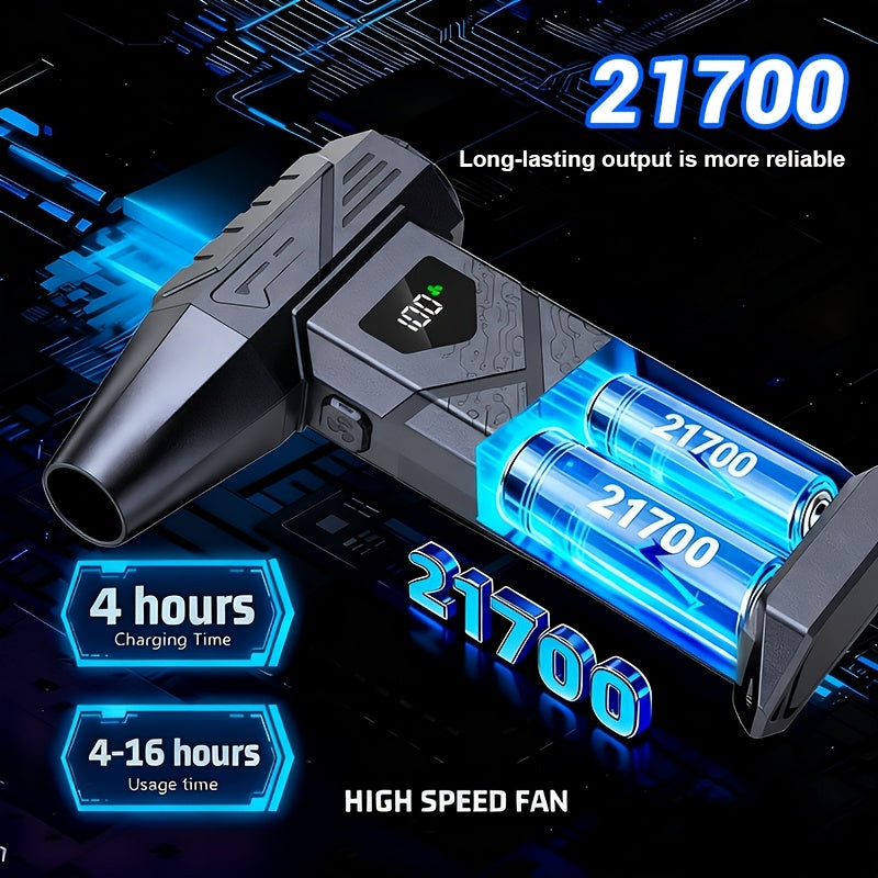 9000000RPH High Power Brushless Motor Turbo Fan, Air Dryer, Type-C Rechargeable Battery, Digital Display, LED Lighting, Multiple Adapters Included, Suitable for Car Windshield, Leaf Blowing, BBQ Charcoal Ignition