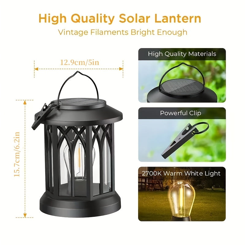 2/4/6-Pack Vintage Design Solar Hanging Lantern with Flickering Flame - Solar Lantern, Plastic Material, Solar Charging, Outdoor Solar Lantern Suitable for Garden Courtyard Autumn Holiday Decoration IP65