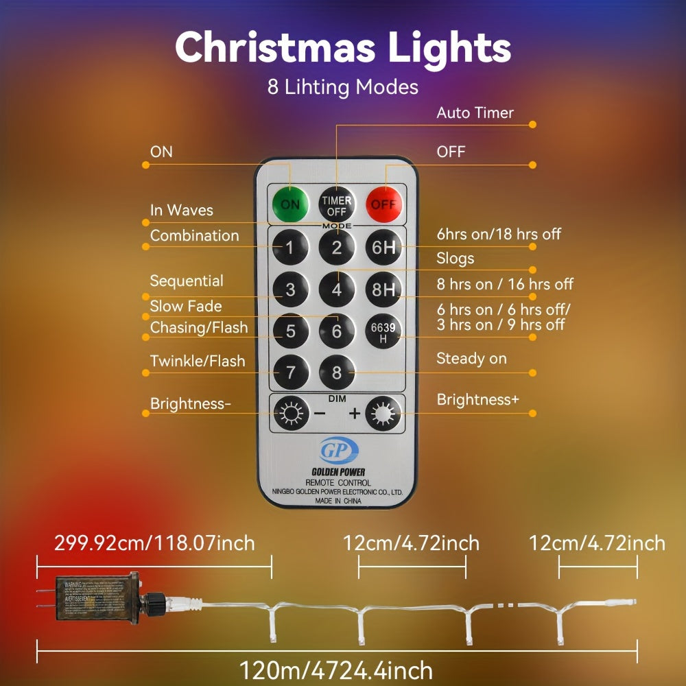 1000 LED 灯串，带 8 种模式和定时器 - 户外/室内仙女灯，带遥控器，120V 插头和电池供电（不可充电）- IP44 防风雨，圣诞装饰，万圣节，感恩节，情人节，新年，圣诞节