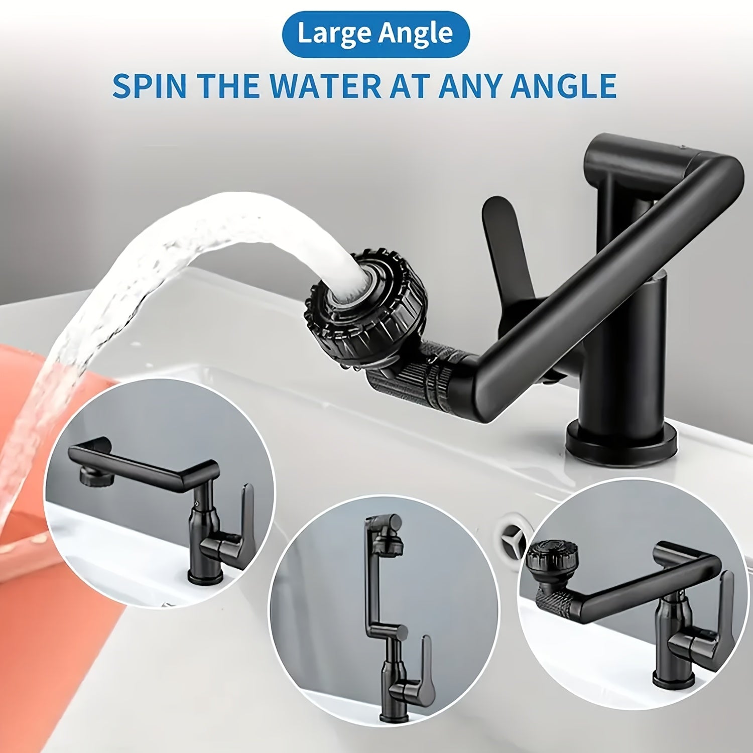 1pc Modern Matte Black Stainless Steel Faucet - 360° Swivel Dual-Mode Spray, Single Hole Mount, for Bathroom & Kitchen Sink, Ceramic Cartridge, Robotic Arm Faucet, Bathroom Basin Mixer