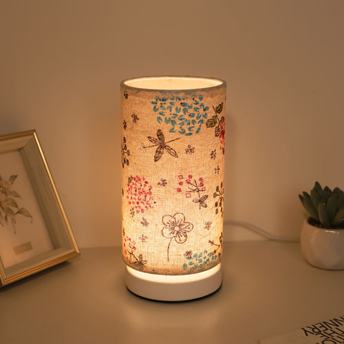1 piece modern Nordic floral fabric bedside lamp - USB-powered upward lighting table lamp with switch control, durable plastic and metal base suitable for bedroom, living room, study - unique home decor gift idea, ambient light source