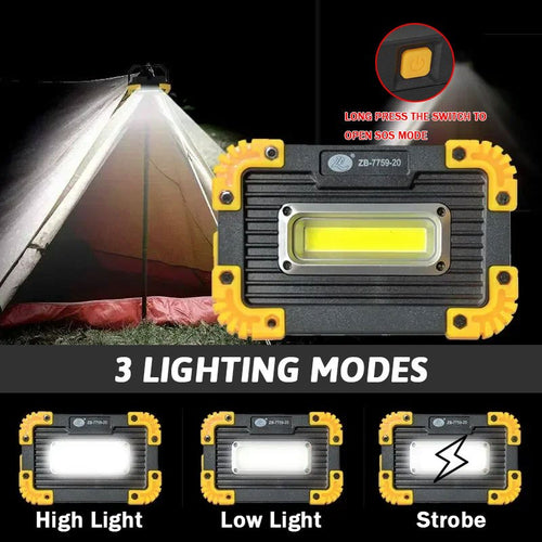1 Rechargeable COB Handheld Light, Bright Flood Emergency Light, Ideal for Emergency, Exploration & Camping, 3 Lighting Modes Portable Lantern, Hands-Free Work Light with Hook Design