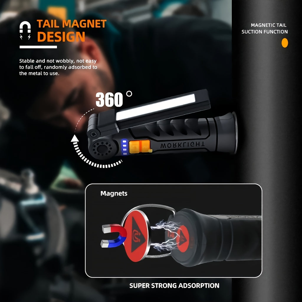 1/2Pcs Magnetic Base LED Work Light, Type-C Rechargeable, 4 Lighting Modes 360° Rotatable High Bright Flashlight, Multipurpose for Repair Outdoor Christmas Gift Men Gift