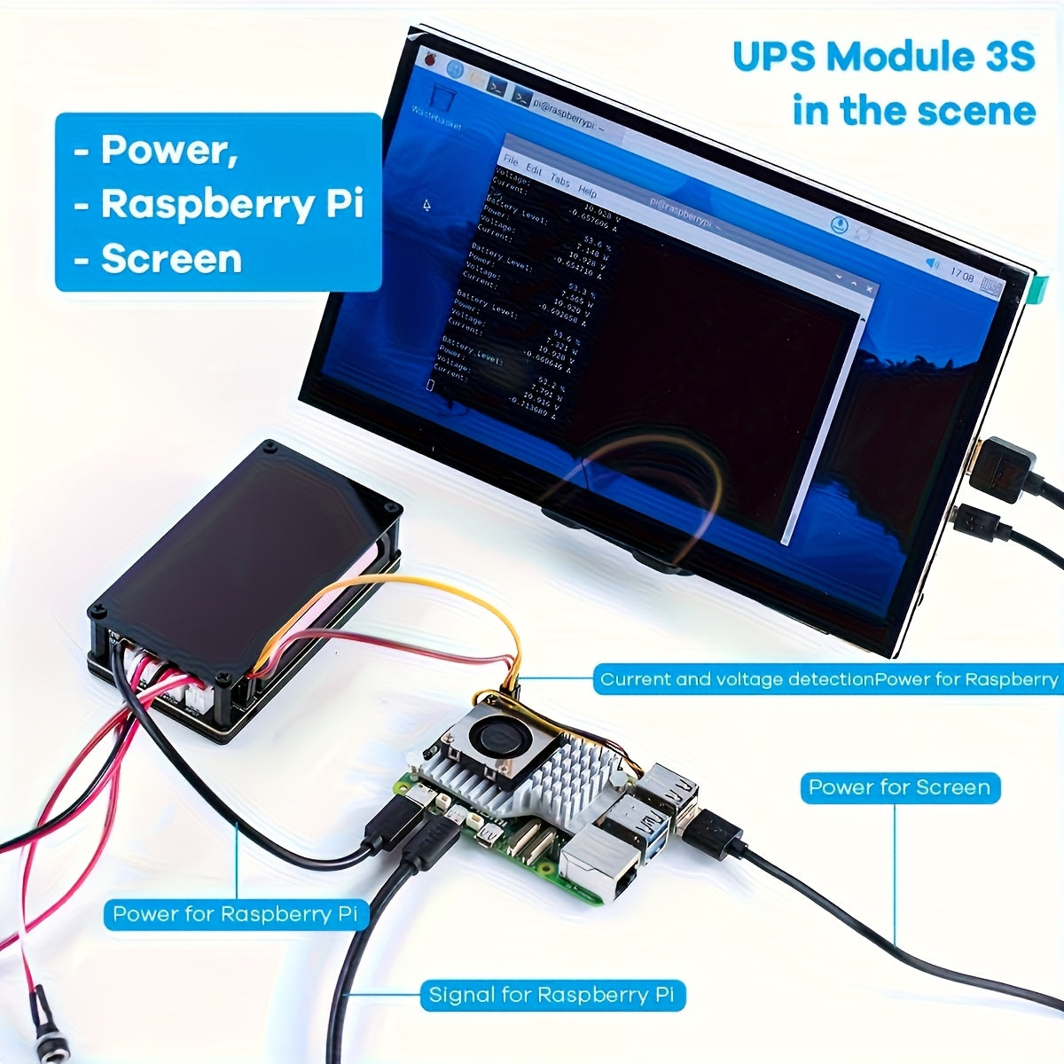 Uninterruptible Power Supply (UPS) Module for Raspberry Pi/Jetson Nano Supports Charging and Power Output at The Same Time 3S & 5V 5A Output