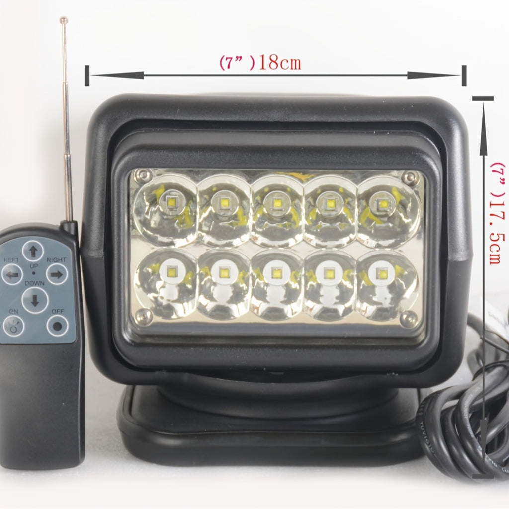 7-inch 50W LED searchlight, with reflector cup, 360-degree rotation remote control, 9-32V LED work light, rally LED driving light, off-road light, SUV ATV 4wd truck marine lighting, for hunting camping exploration