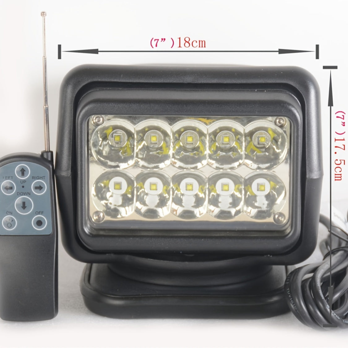 7-inch 50W LED searchlight, with reflector cup, 360-degree rotation remote control, 9-32V LED work light, rally LED driving light, off-road light, SUV ATV 4wd truck marine lighting, for hunting camping exploration