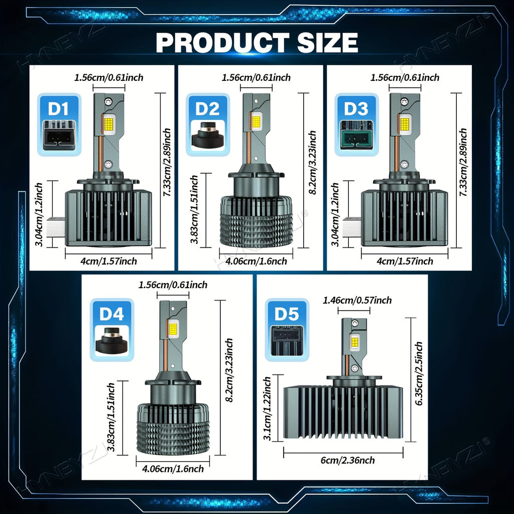 2Pcs D1S D3S D2S D4S D4R D5S LED Headlights Canbus Auto LED Bulbs 6000K Plug-and-Play