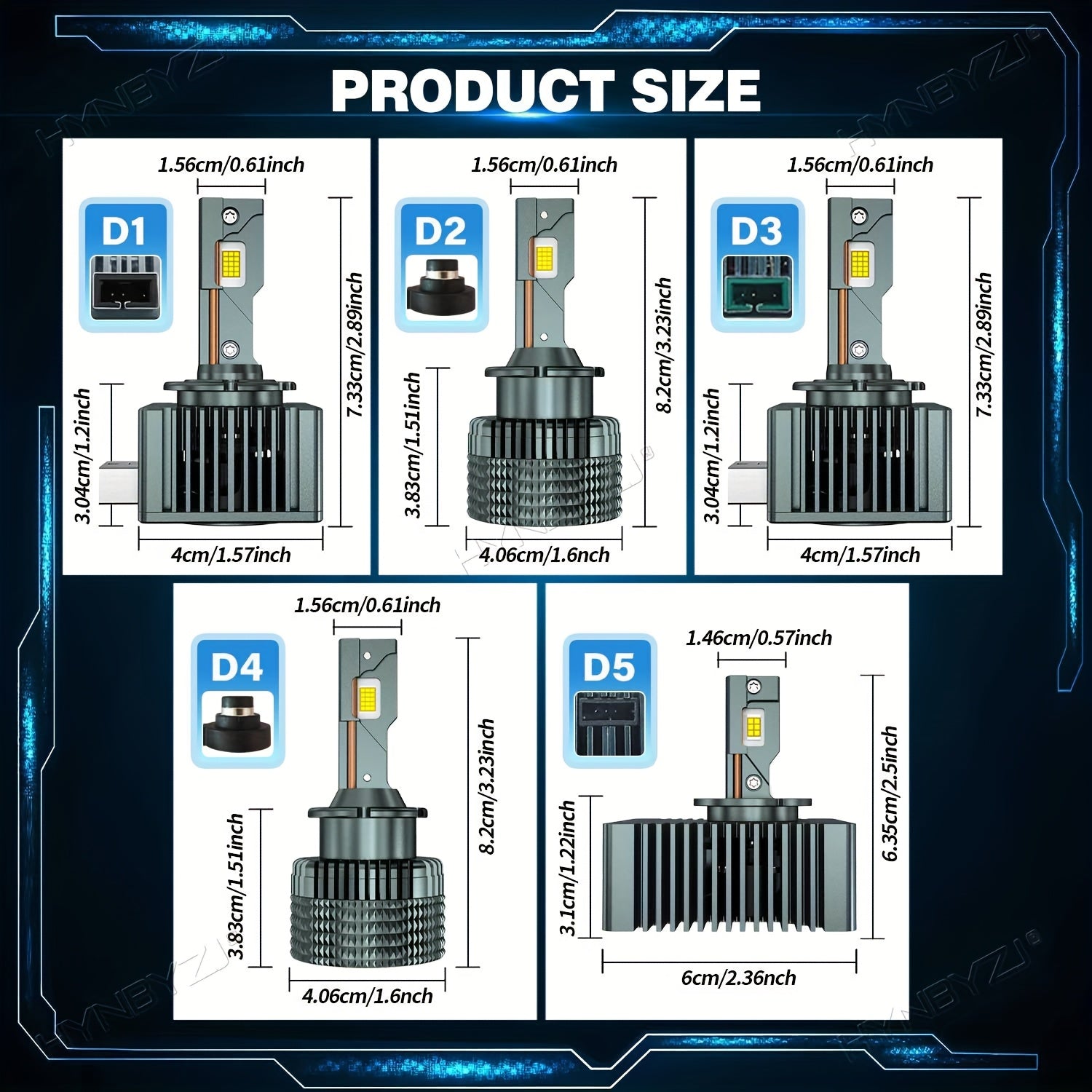 2Pcs D1S D3S D2S D4S D4R D5S LED Headlights Canbus Auto LED Bulbs 6000K Plug-and-Play