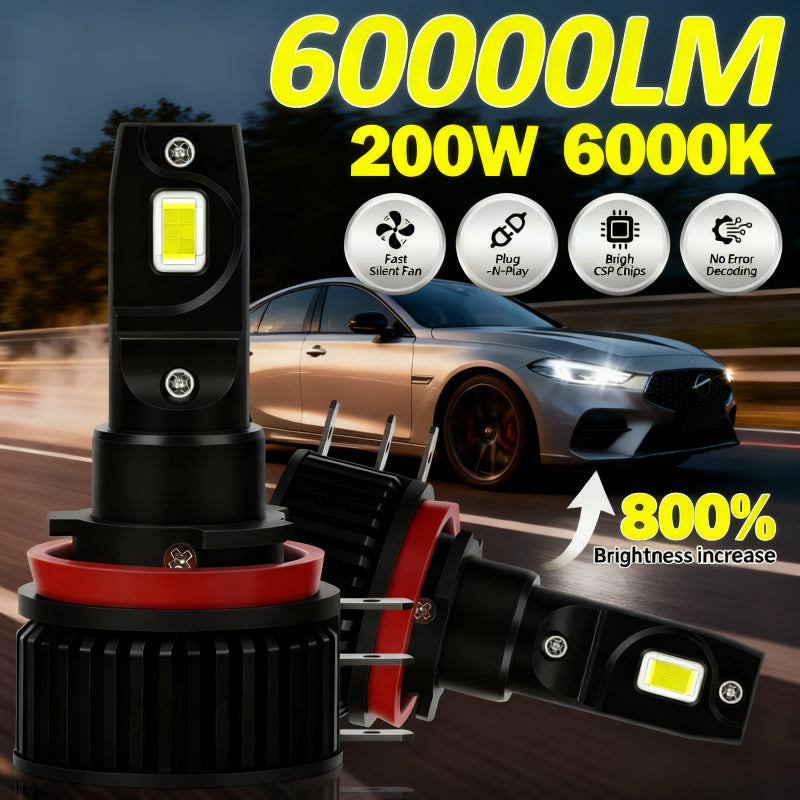 2Pcs 6000K CSP Chip LED Car Headlights H15 200W 60000LM Spotlight +800% Super Brightness, Error-Free Decoding, Fits Most Vehicles, Turbo Fan Fast Cooling Durable Driving Light, No Battery Included