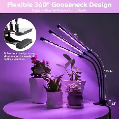 2-Head Full Spectrum LED Grow Light, USB Clip-On 5V Indoor Greenhouse Grow Lamp, Dimmable 3/9/12H Timer, Ideal for Seedlings Flowers Houseplants, Valentine's Day Gift