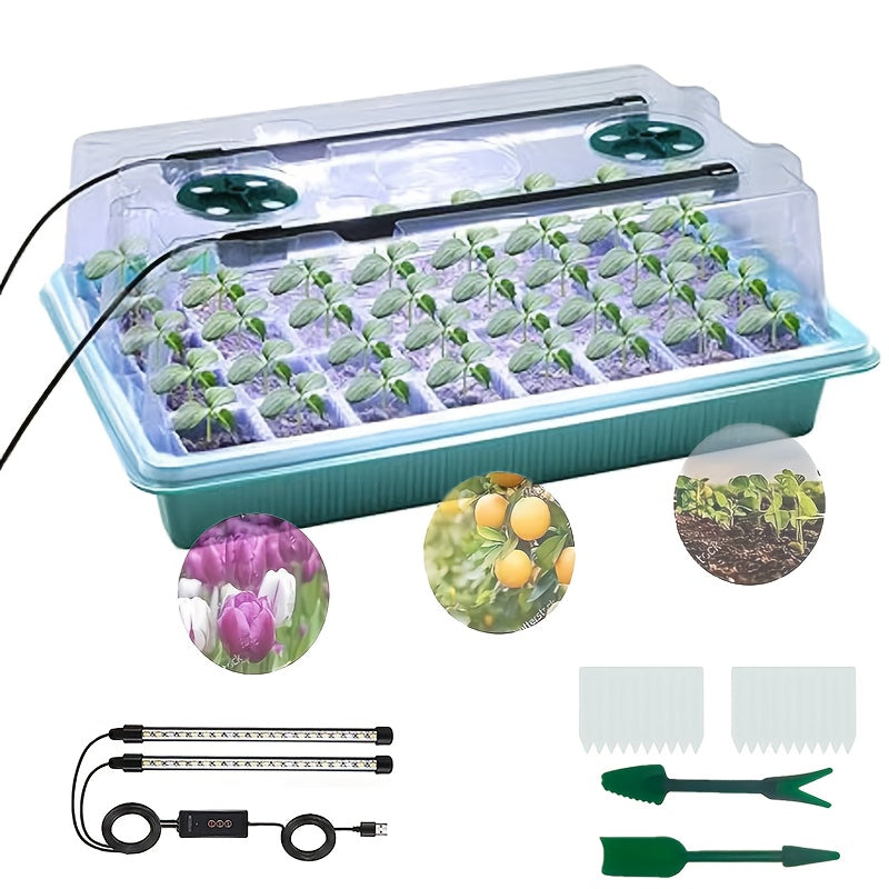 Seed Starter Tray with Grow Light, 40-Cell Seed Starting Kit, Seedling Tray Set with Humidity Dome, Auto Timer & Dimmable Light, Indoor Germination Tray for Home Gardening