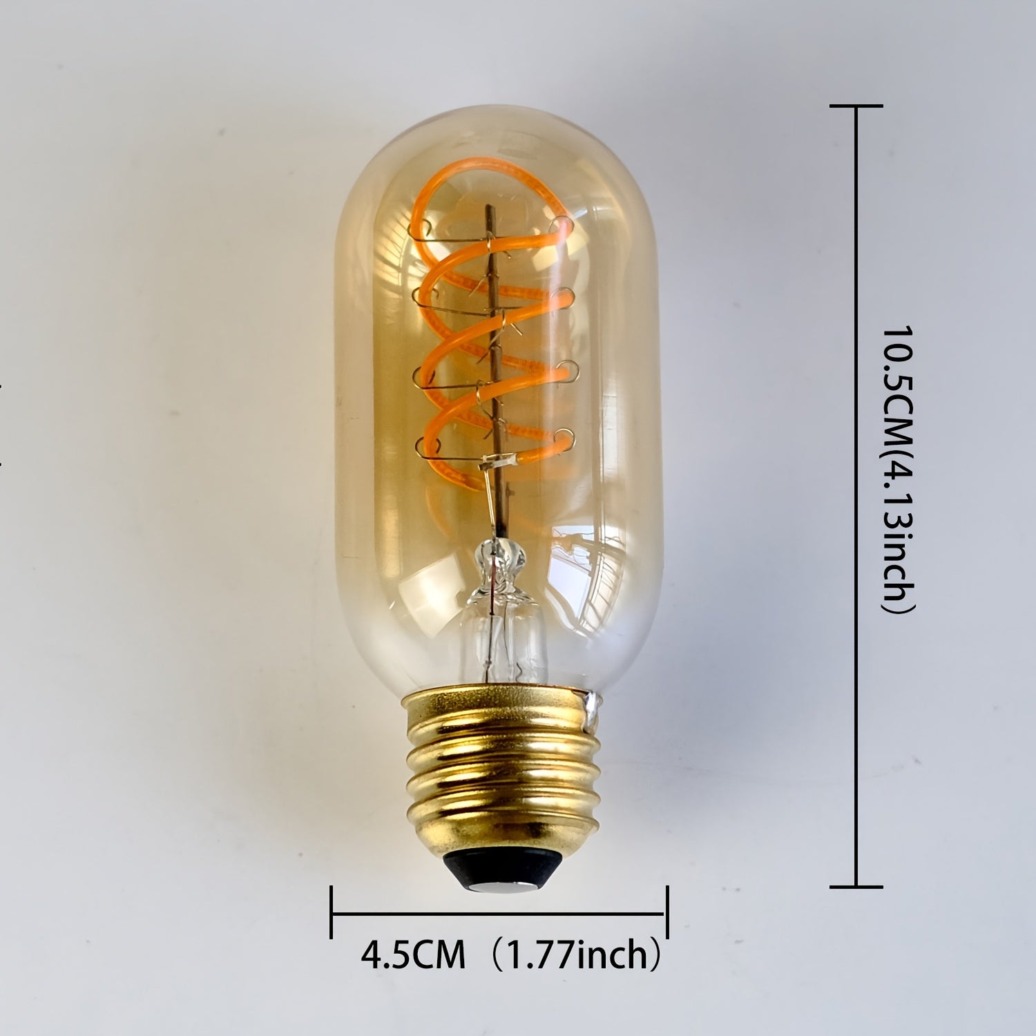 1 Edison LED decorative bulb, T45 tubular bulb 120V 4W 2300K warm yellow amber clear glass LED spiral filament bulb E26 base, dimmable, suitable for bedroom, dining room, bar, warm home lighting replacement bulb