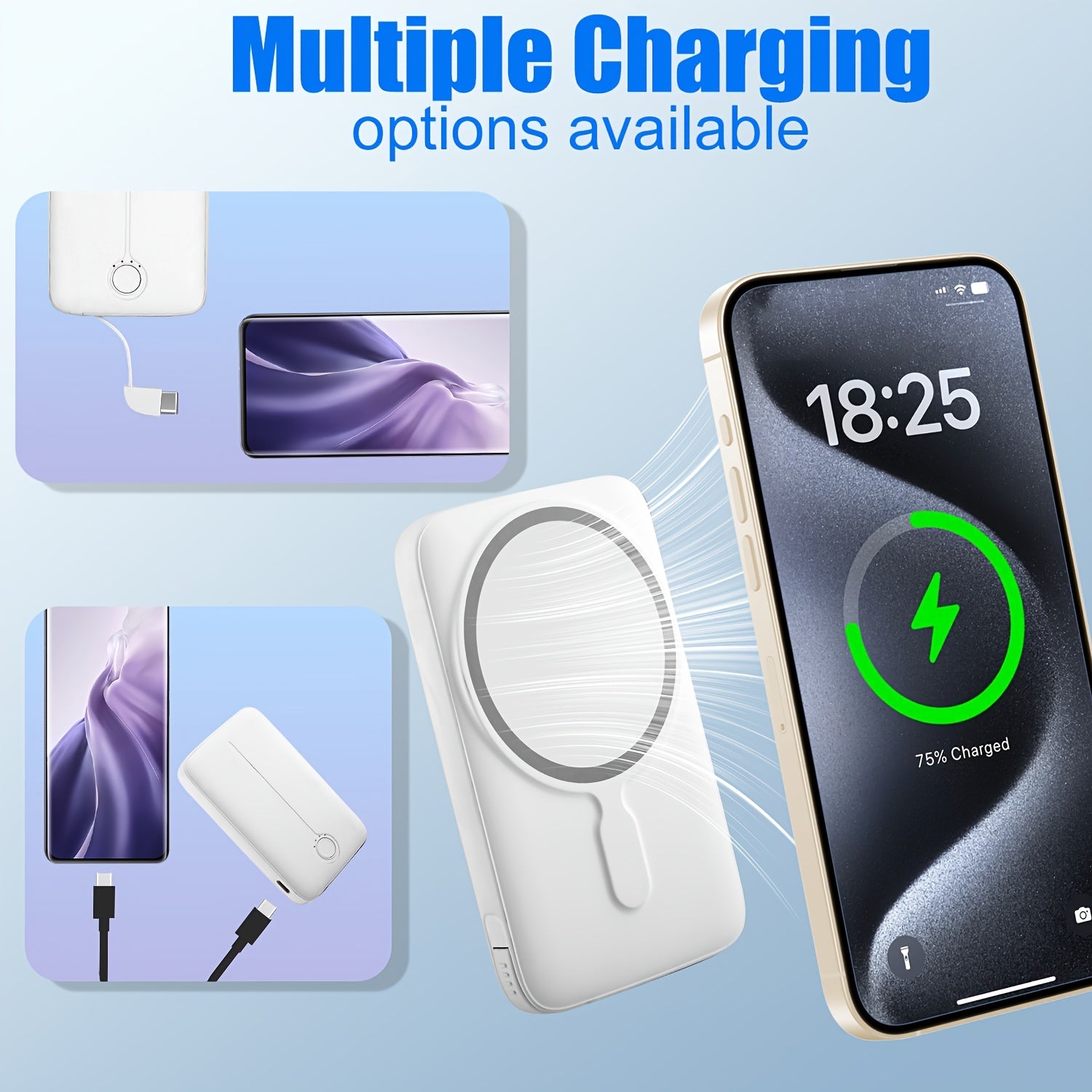 5000mAh Slim -Compatible Portable Charger - Wireless Power Bank with 15W PD USB-C, Compact Design for iPhone 16/15/14/13/12 Series & More, Rechargeable Lithium Polymer Battery, Sleek White Finish, iPhone Battery Case | Modern Accessory | Highquality Conne