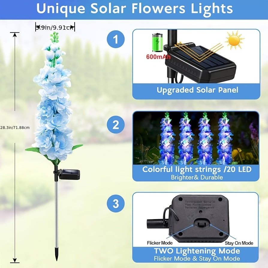 4pcs Solar Hyacinth Flower Light LED Artificial Flower Light Outdoor Decoration Courtyard, Garden Lawn Ground Insert Flower Light Gift for Mom Birthday Outdoor Decorative Landscape Lawn Garden Light