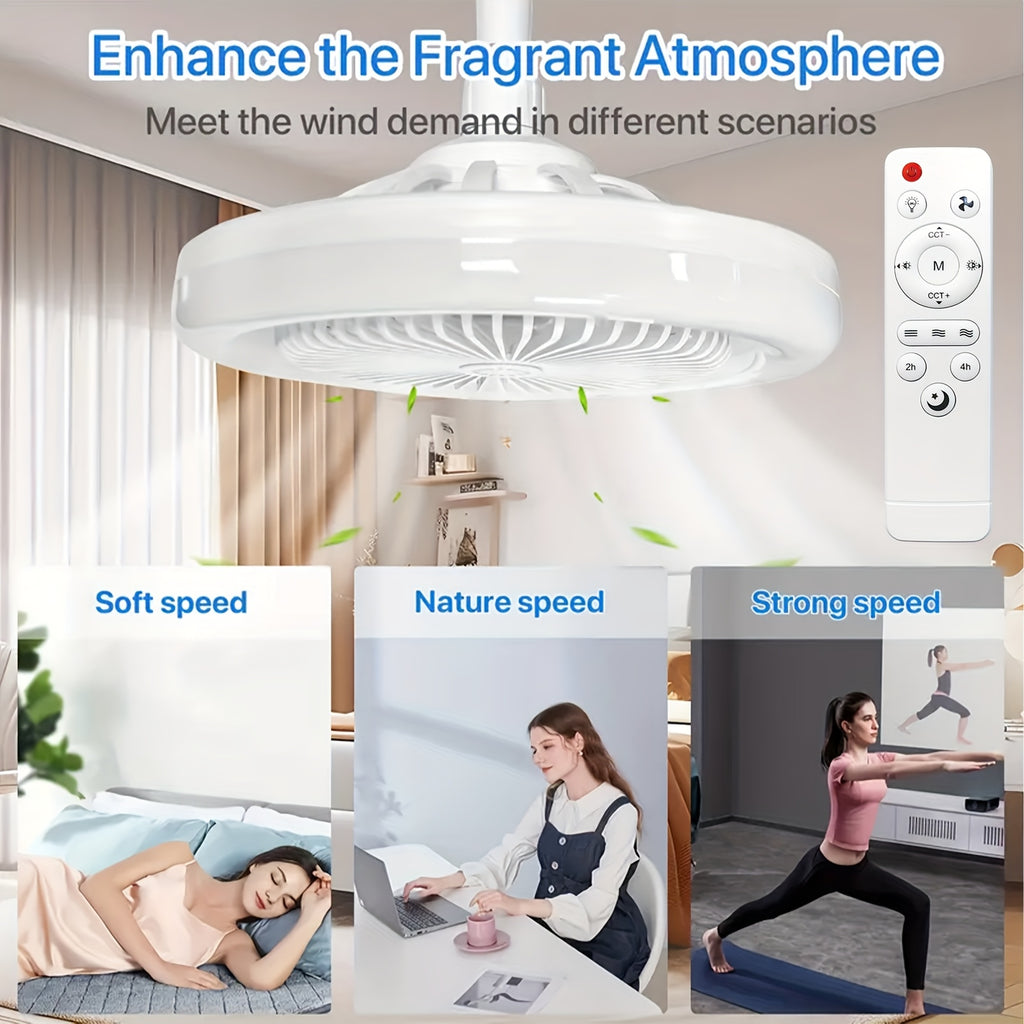 10 Inch 360° Rotatable Ceiling Fan Light with Remote, 3 Wind Speeds & 3 Light Colors, Memory Function, 2/4 Hours Timer, E27 Screw Base LED Fan Light, 4 Color Options for Bedroom Garage Kitchen Workshop
