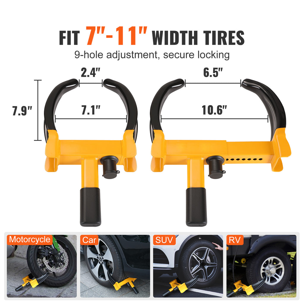VEVOR Wheel Lock, 2-Pack Universal Wheel Clamp Lock, Adjustable Anti-Theft Trailer Lock, Heavy-Duty Steel Tire Lock for ATV, SUV, Car, Golf Cart, Jet Ski, with 6 Keys