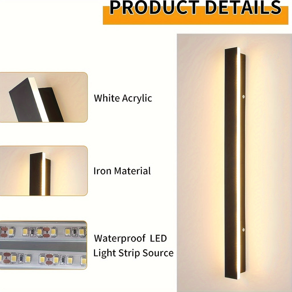 Modern Outdoor Wall Light, LED 3000K-6000K Dimmable Long Wall Light, IP65 Waterproof Exterior Fixture, Minimalist Style Wall Light, Suitable for Garage, Residential Hallway, with Remote Control