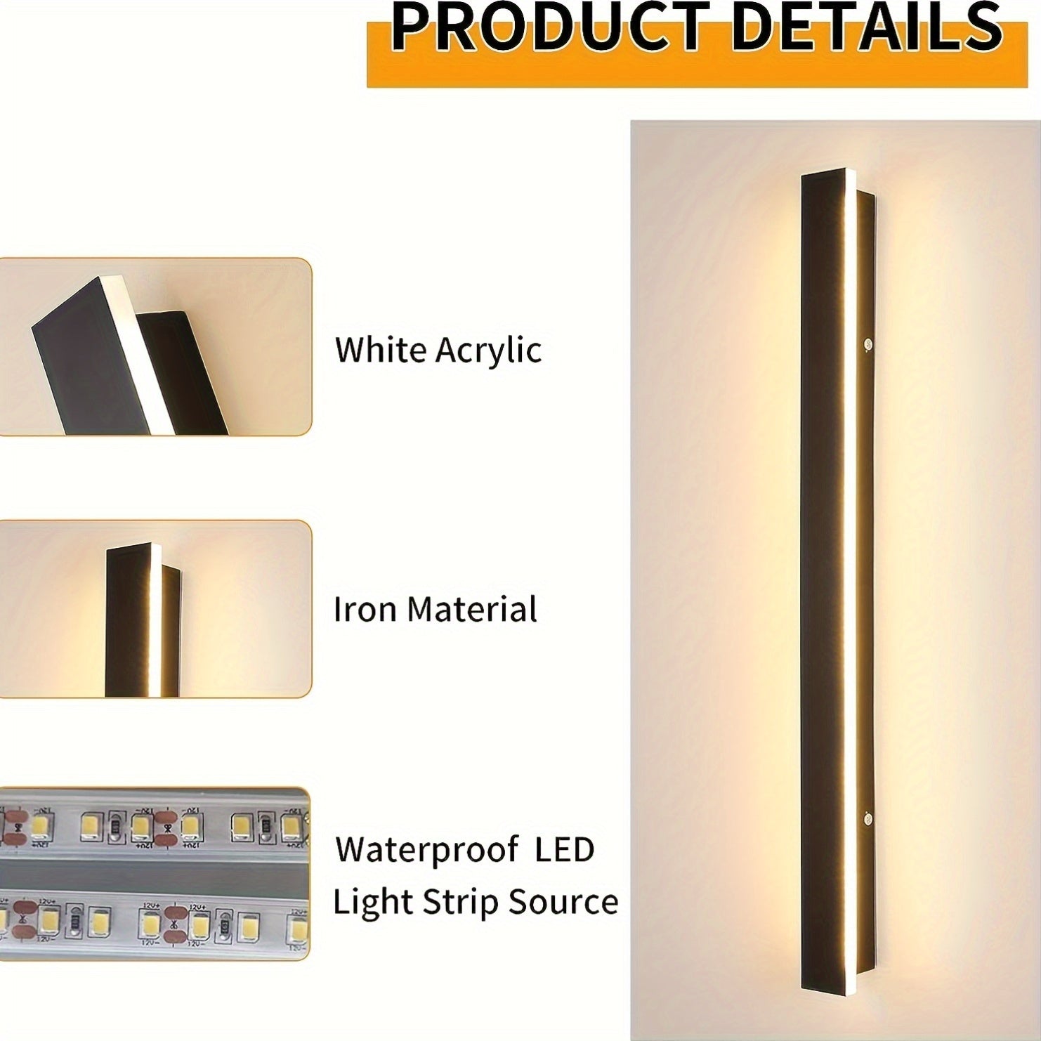Modern Outdoor Wall Light, LED 3000K-6000K Dimmable Long Wall Light, IP65 Waterproof Exterior Fixture, Minimalist Style Wall Light, Suitable for Garage, Residential Hallway, with Remote Control