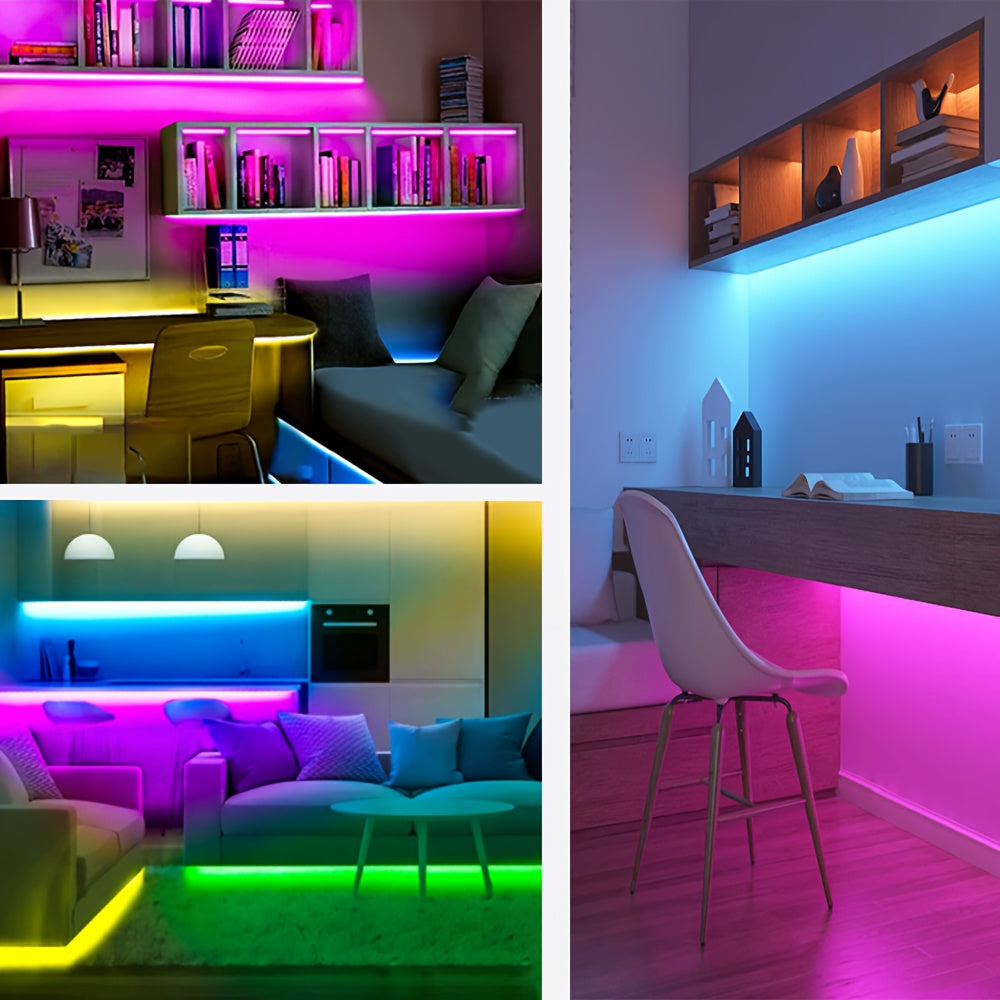 RGB LED灯带，USB 5V供电，3键控制器，可变色可调光，适用于派对氛围、电视背光、卧室、客厅、家居装饰、环境照明、DIY小夜灯、USB小工具、仙女灯、情绪灯、游戏桌搭配灯